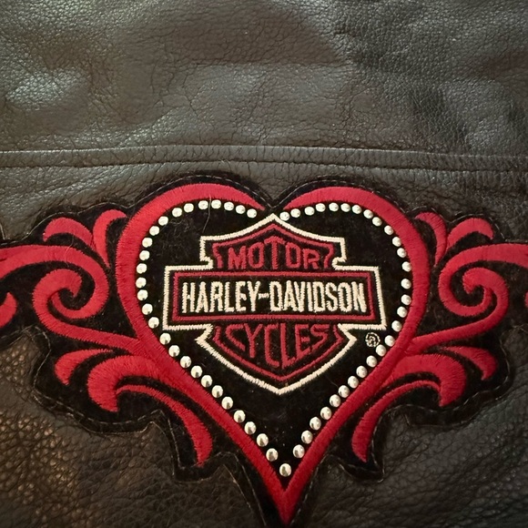 FMC Harley Davidson Black Leather Quilt Lined Zip Biker Jacket Womens XL Heart - Picture 10 of 13